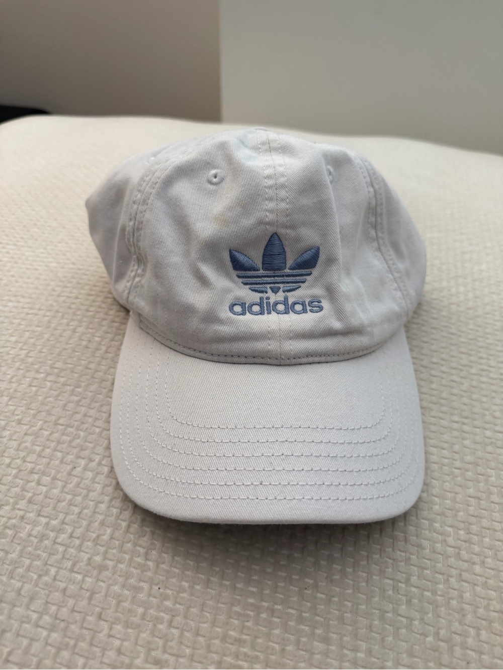 Adidas White Cap with Blue Trefoil Embroidery